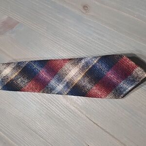 Vintage Shetland Wool Plaid Tie in Blue and Red